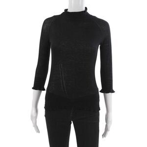 Parallel Women Black High Neck 3/4 Sleeve Basic Blouse Size S